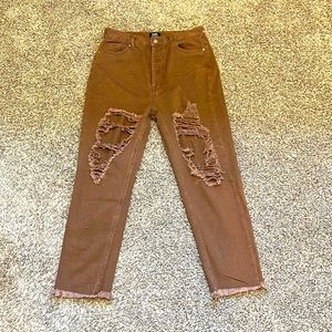 Brown ripped jeans